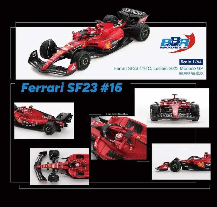 BBR Models 1/64 Ferrari SF23 #16 C. Leclerc 2023 Monaco GP