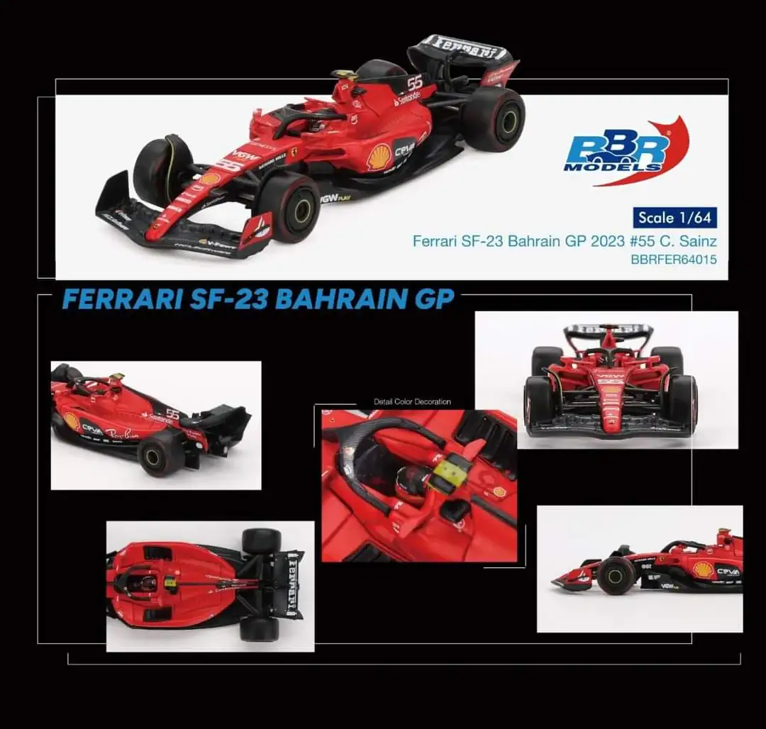 BBR Models 1/64 Ferrari SF23 #55 C. Sainz 2023 Bahrain GP