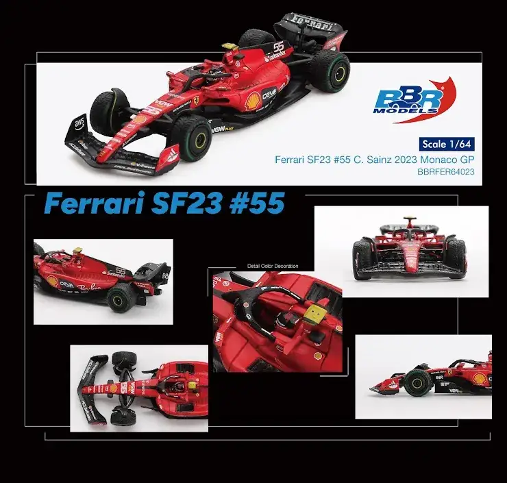 BBR Models 1/64 Ferrari SF23 #55 C. Sainz 2023 Monaco GP