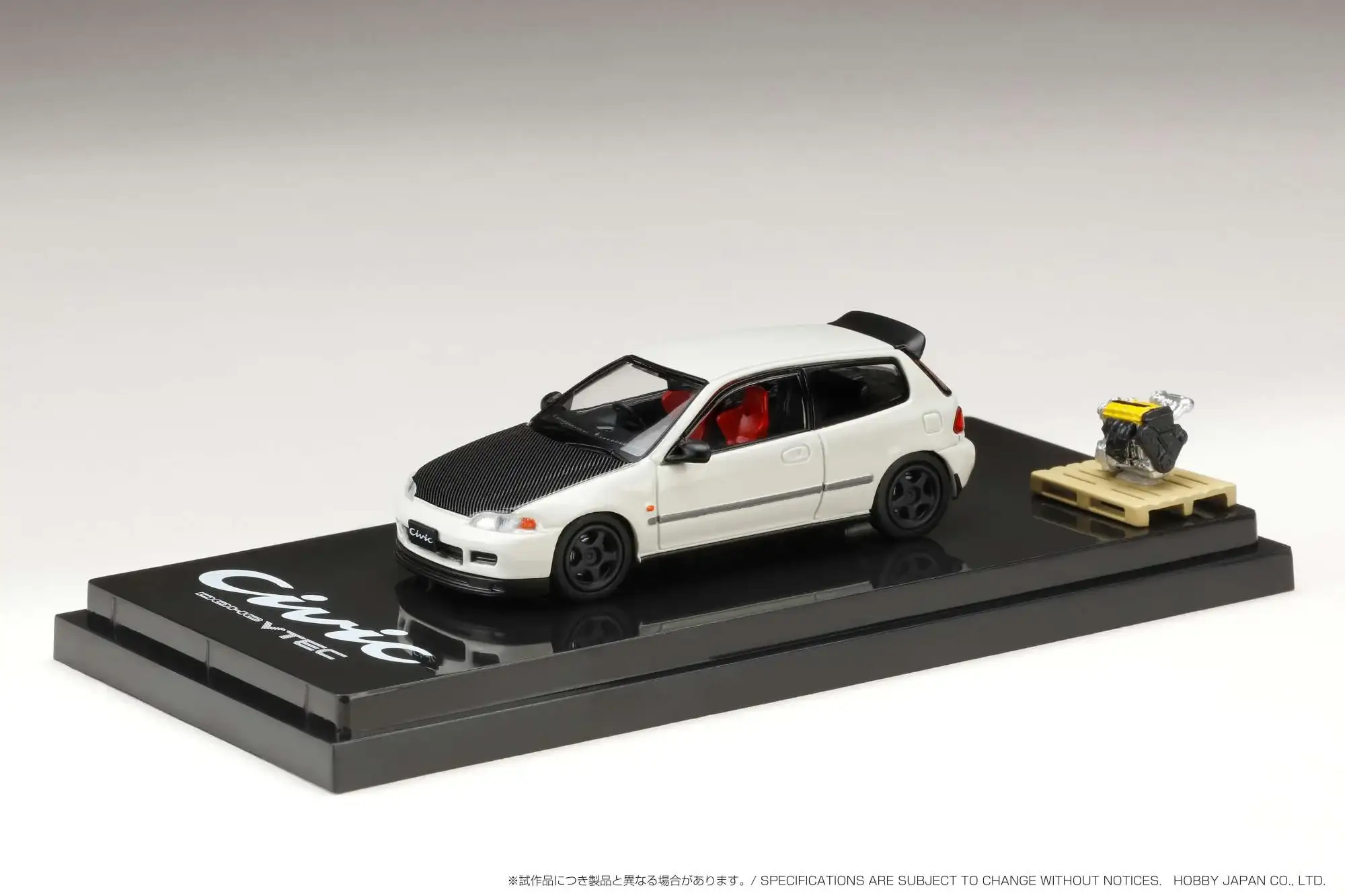 Hobby Japan 1/64 Honda CIVIC Type R (Eg6) JDM Style with Engine Display Model Customized Version White