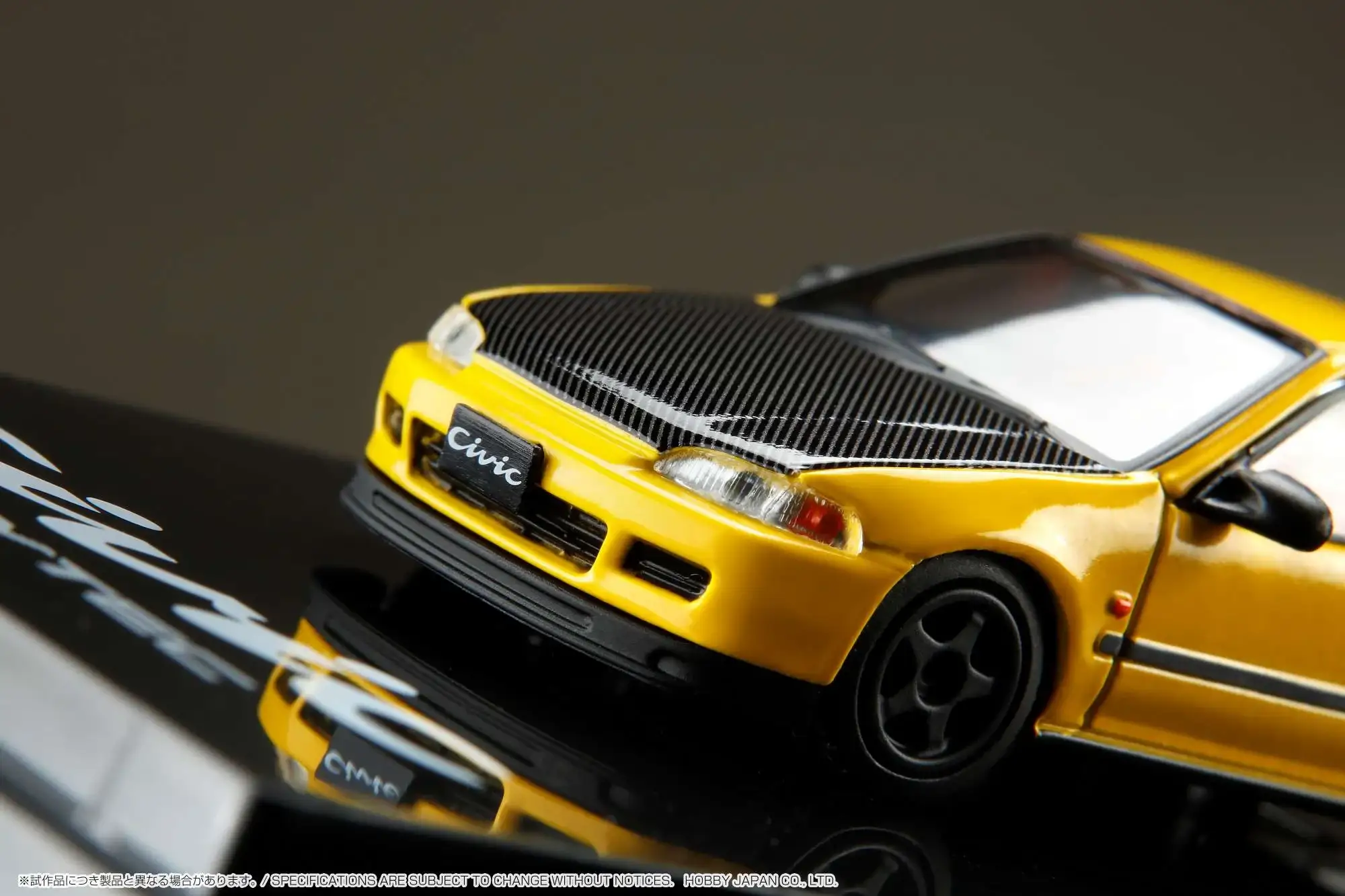 Hobby Japan 1/64 Honda CIVIC Type R (Eg6) JDM Style with Engine Display Model Customized Version Yellow