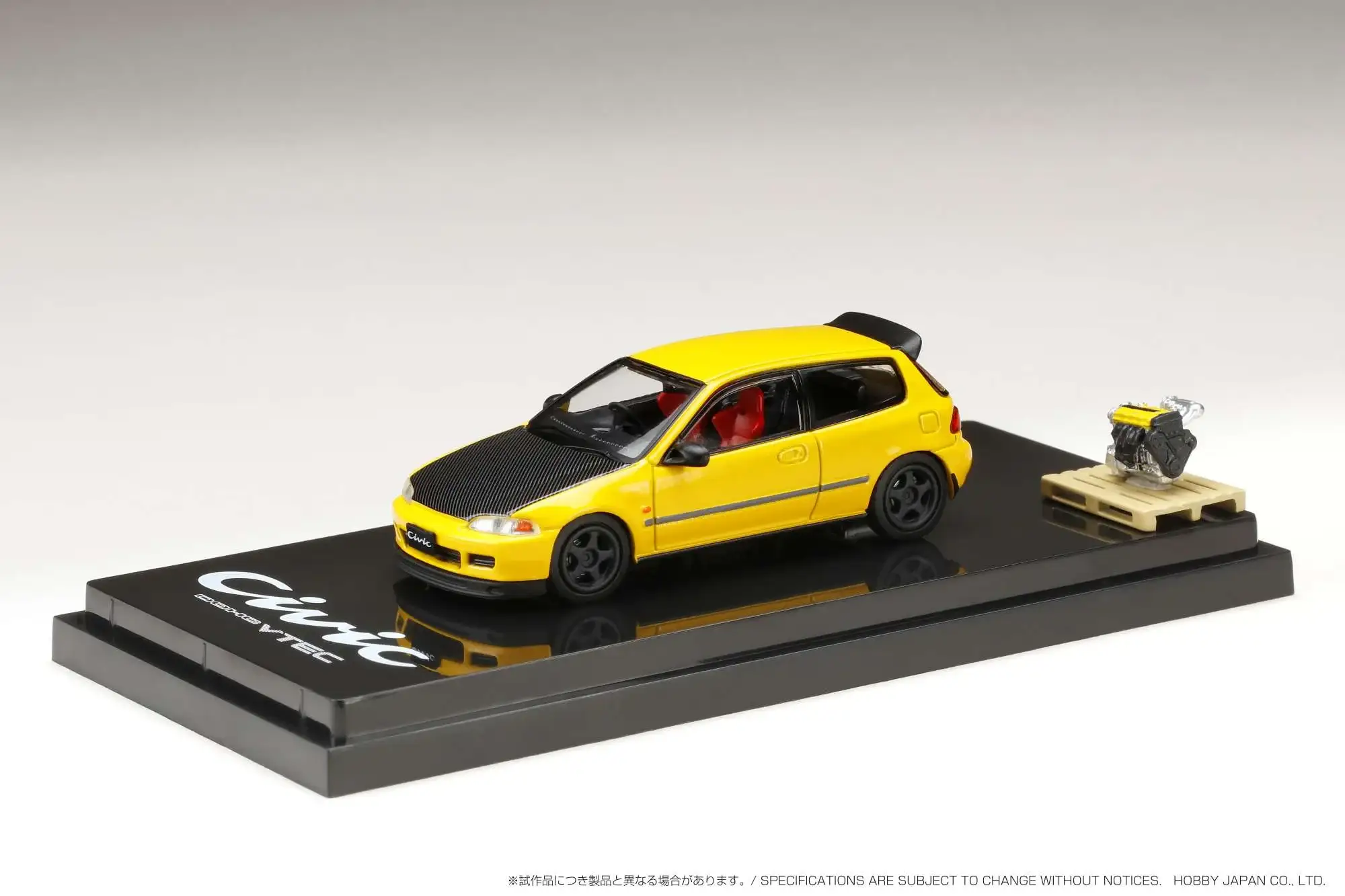 Hobby Japan 1/64 Honda CIVIC Type R (Eg6) JDM Style with Engine Display Model Customized Version Yellow - Image 3