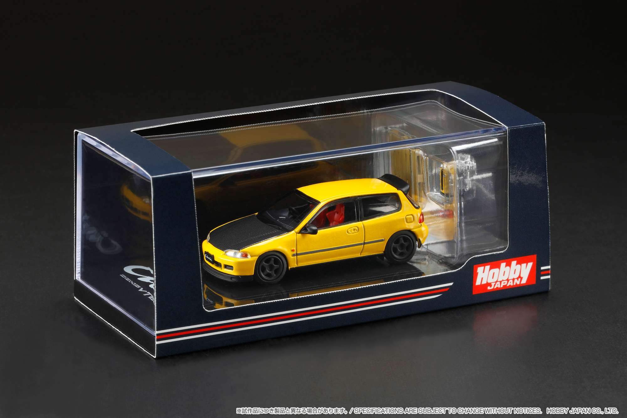 Hobby Japan 1/64 Honda CIVIC Type R (Eg6) JDM Style with Engine Display Model Customized Version Yellow - Image 4