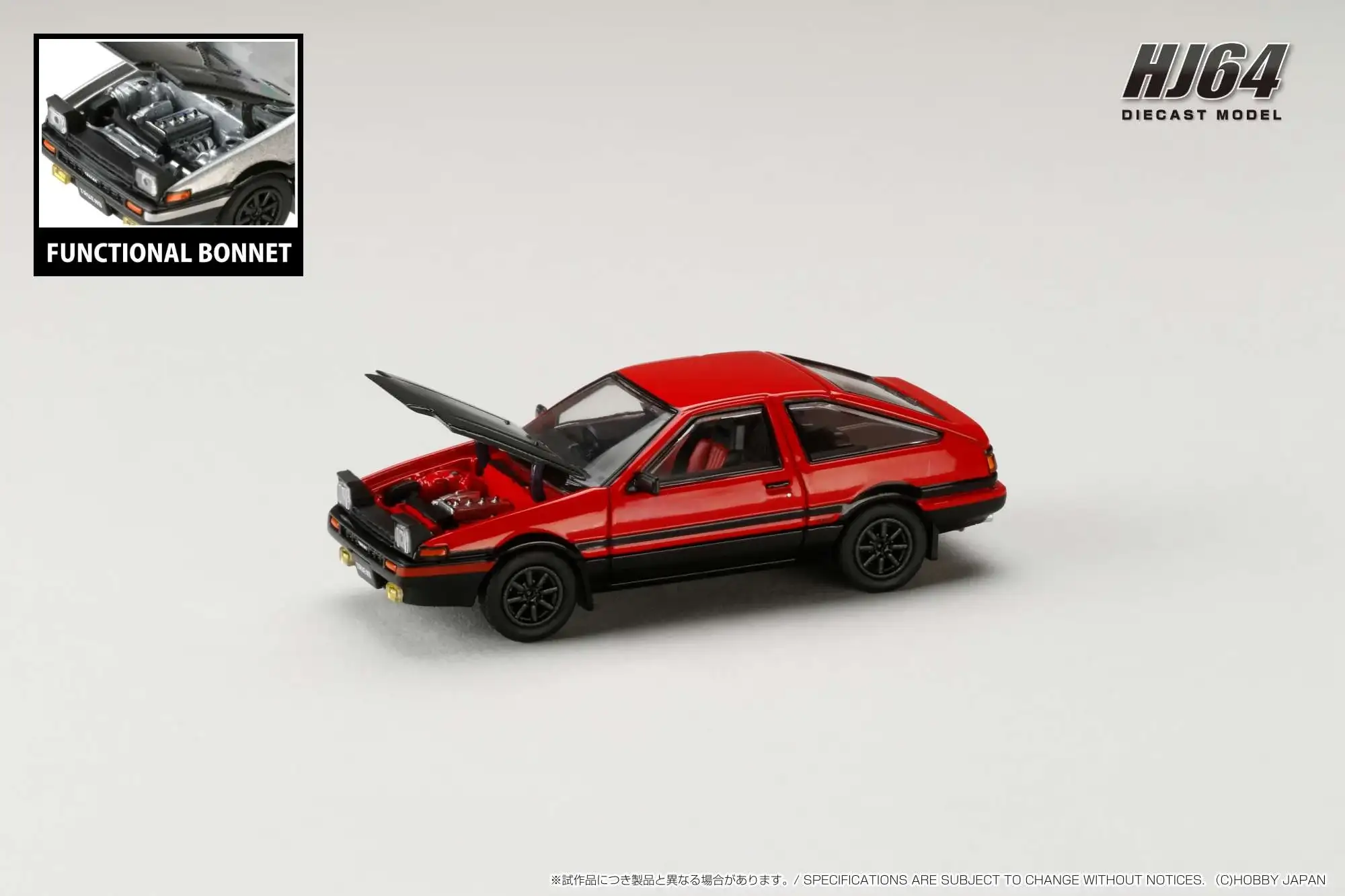Hobby Japan 1/64 Toyota SPRINTER TRUENO GT APEX (AE86) JDM Style with CARBON BONNET Red - Image 2