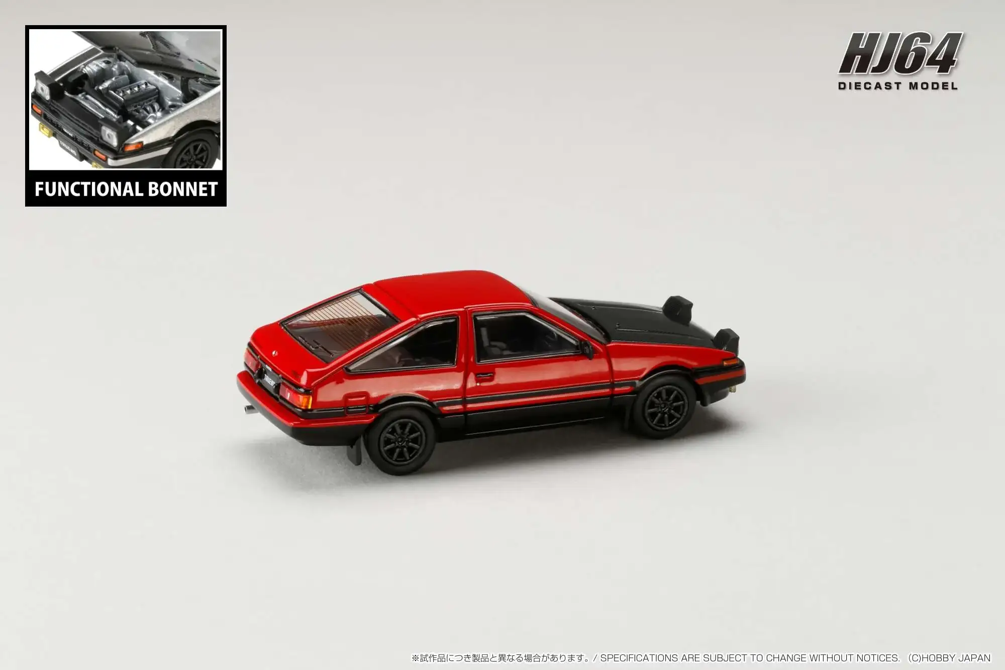 Hobby Japan 1/64 Toyota SPRINTER TRUENO GT APEX (AE86) JDM Style with CARBON BONNET Red - Image 3