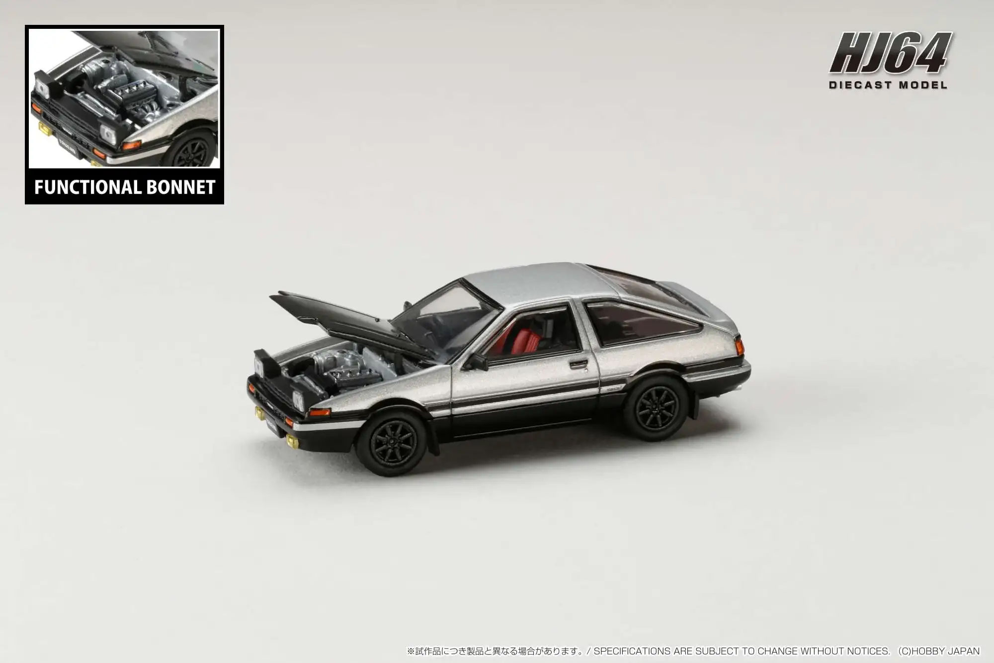 Hobby Japan 1/64 Toyota SPRINTER TRUENO GT APEX (AE86) JDM Style with CARBON BONNET Silver - Image 2
