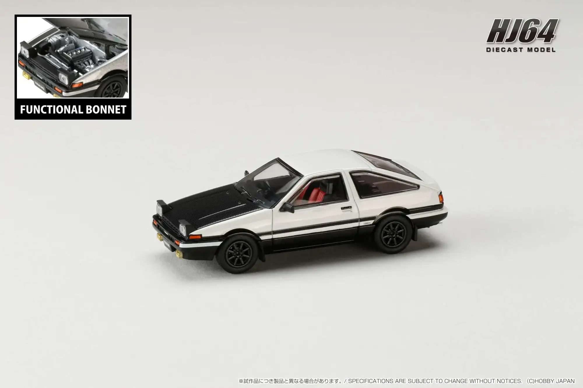 Hobby Japan 1/64 Toyota SPRINTER TRUENO GT APEX (AE86) JDM Style with CARBON BONNET White