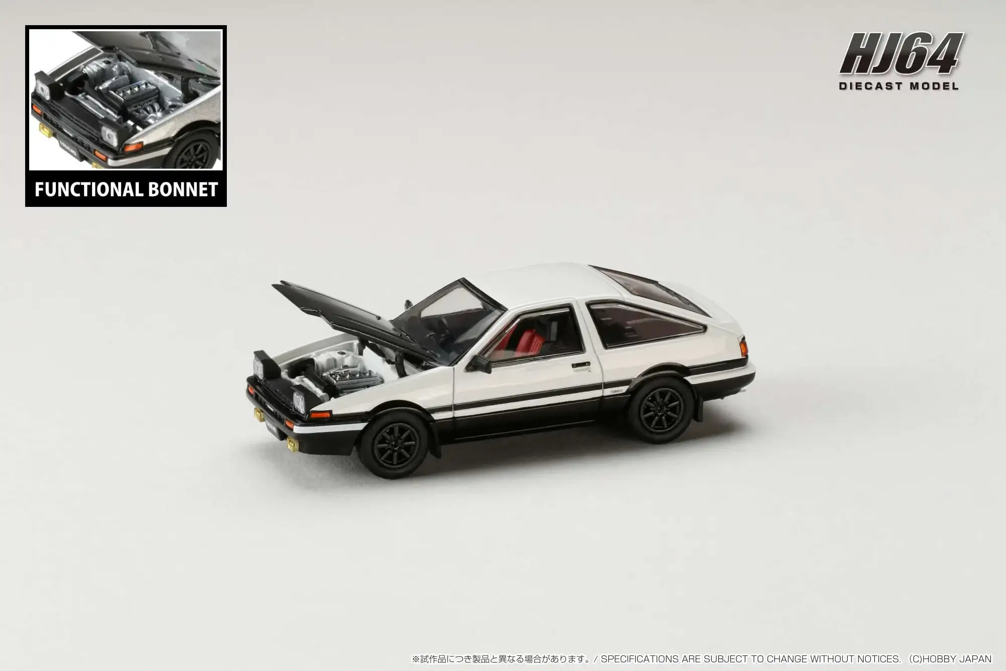 Hobby Japan 1/64 Toyota SPRINTER TRUENO GT APEX (AE86) JDM Style with CARBON BONNET White - Image 2