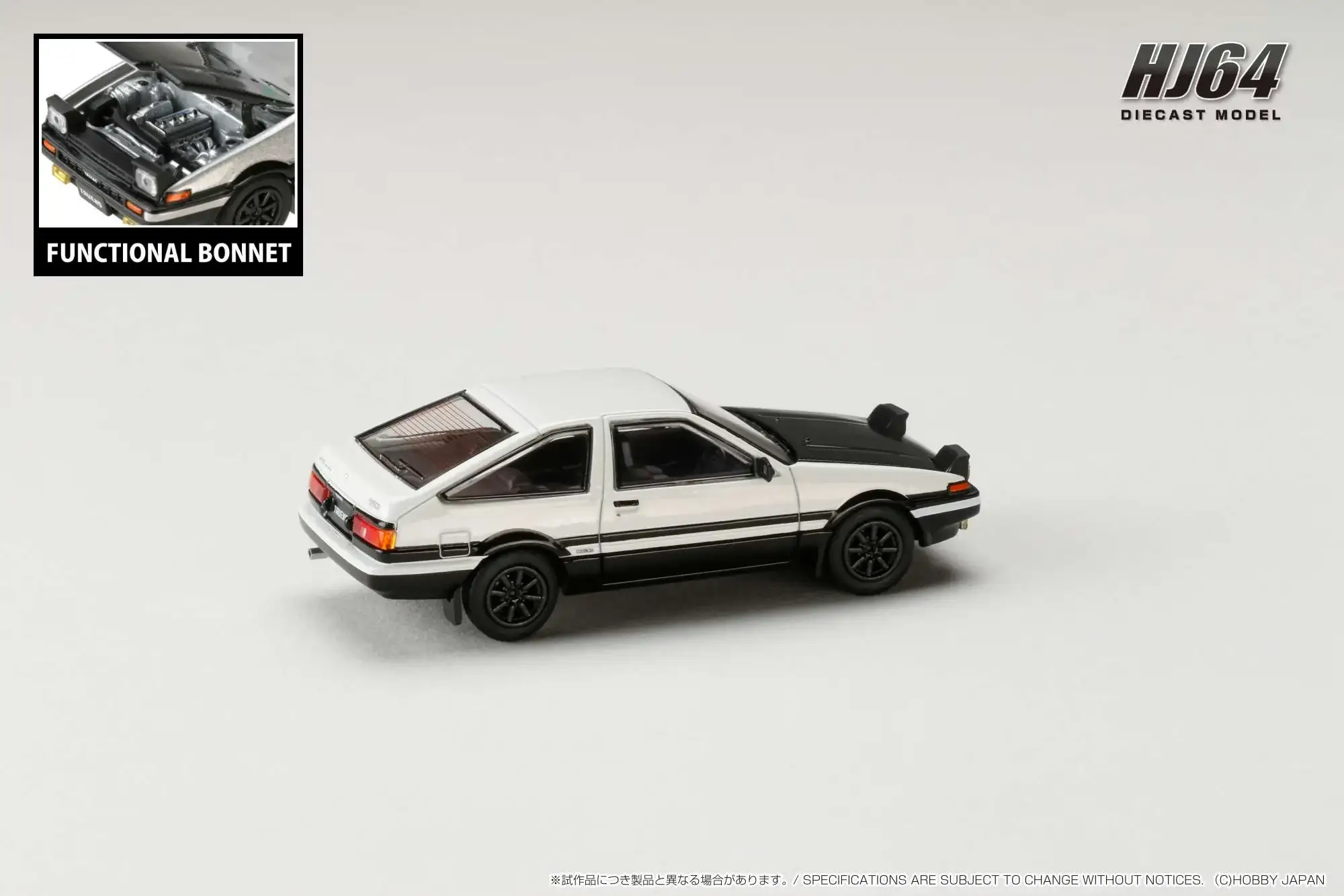 Hobby Japan 1/64 Toyota SPRINTER TRUENO GT APEX (AE86) JDM Style with CARBON BONNET White - Image 3