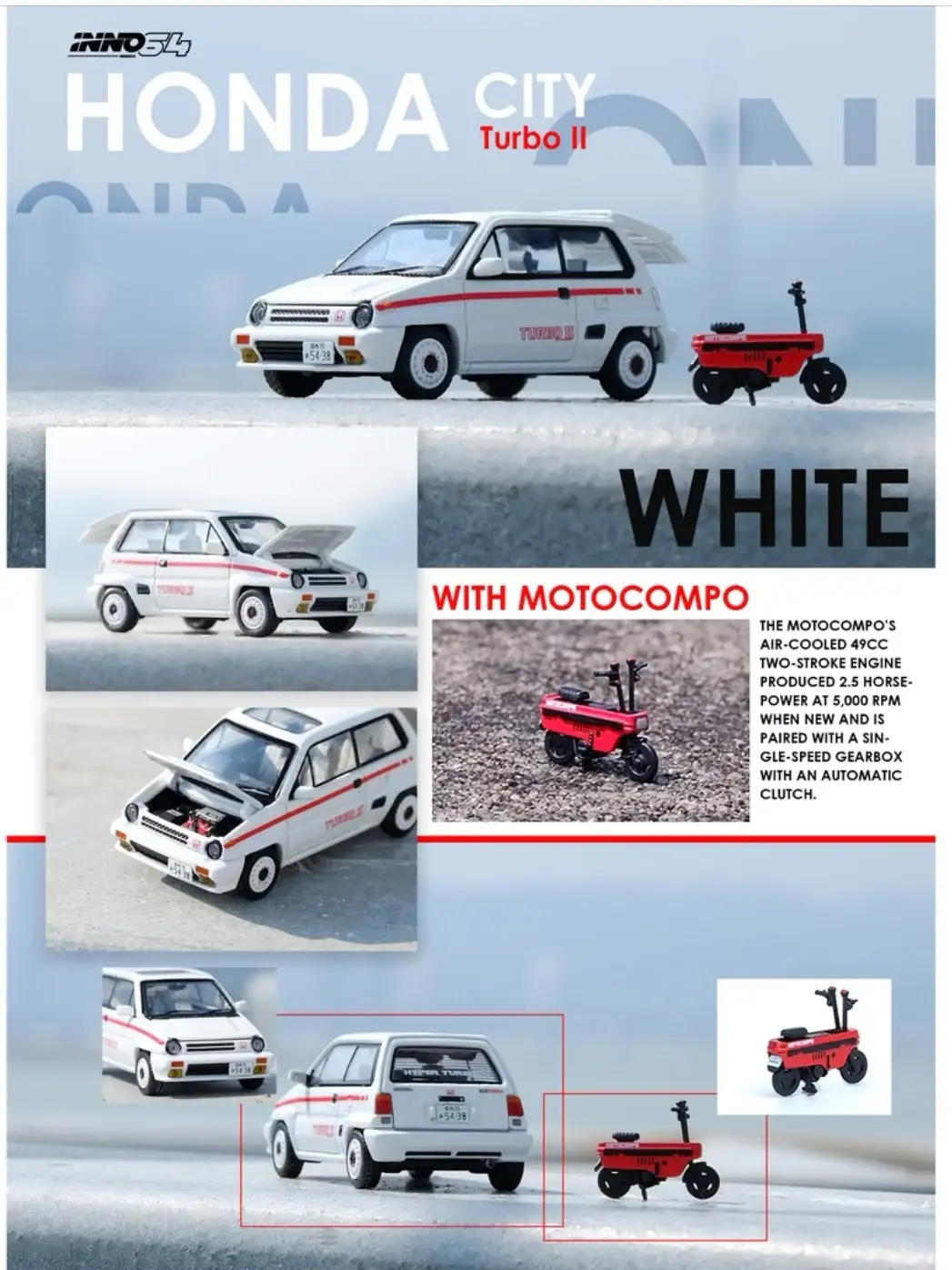 INNO64 1/64 HONDA CITY TURBO II White (Mod Version) With Red