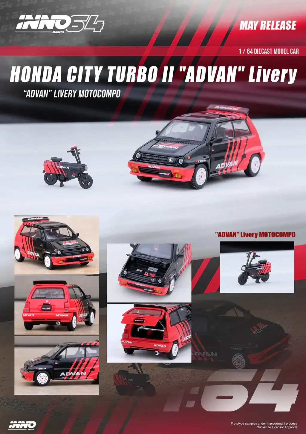 INNO64 1/64 Honda City Turbo II "ADVAN" Livery with MOTOCOMPO - Image 2