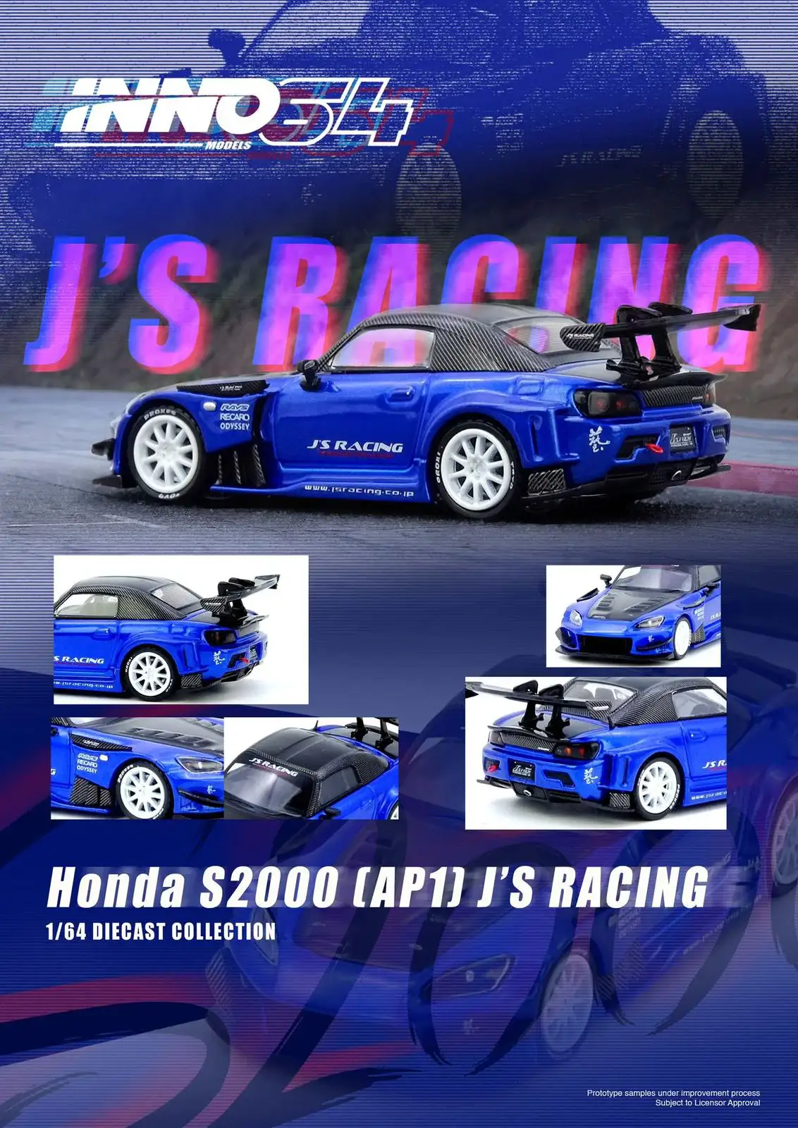 Inno64 1:64 Scale HONDA S2000 (AP1) J'S RACING Blue