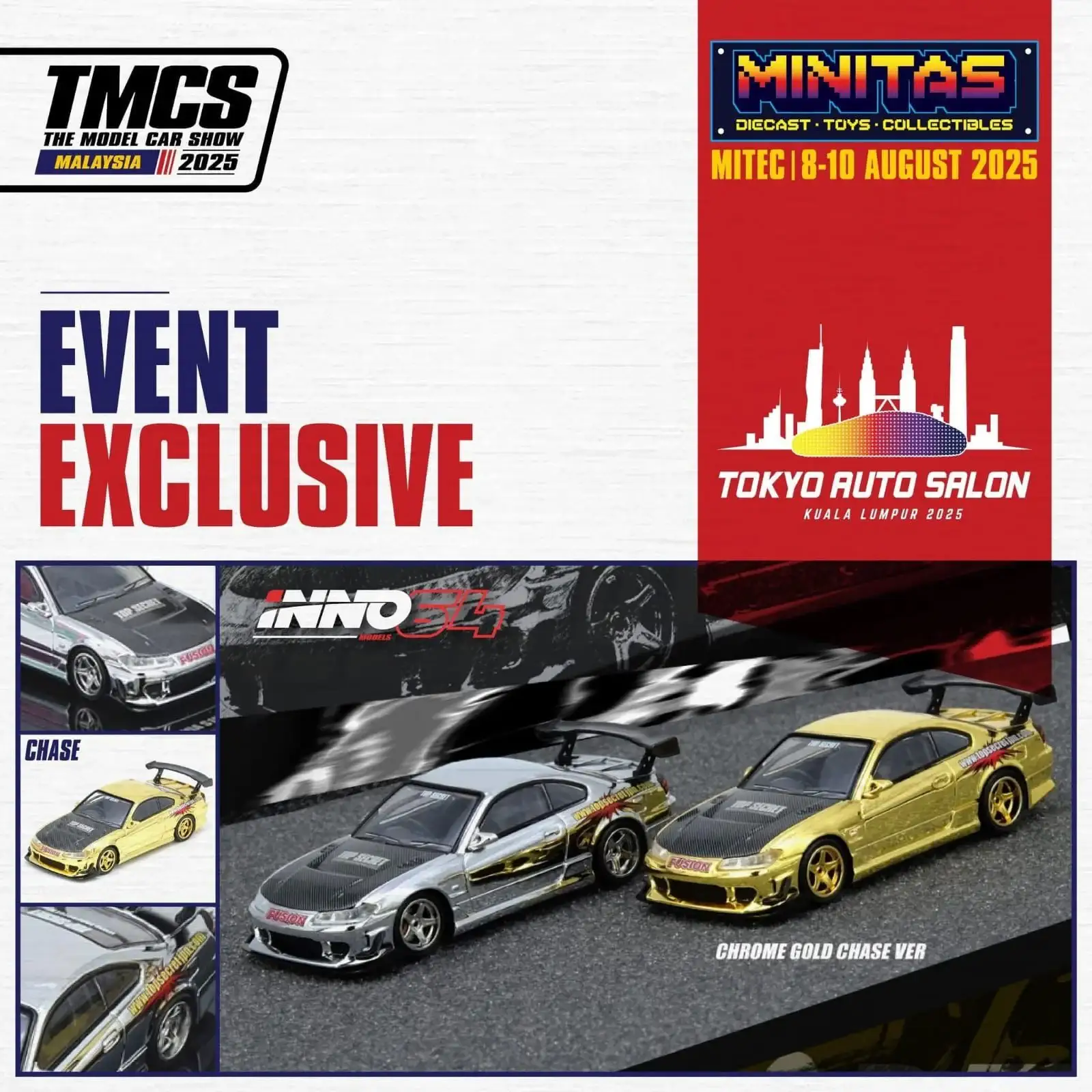 Inno64 1/64 TAS KL 2025 Nissan Silvia S-15 Top Secret (CHASE CAR RANDOMLY PACKED)