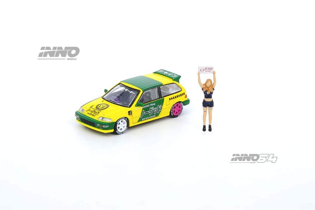 INNO64 Honda Civic EF9 No Good racing Osaka Auto Messe 2019 with show girl scale 1:64 - Image 2