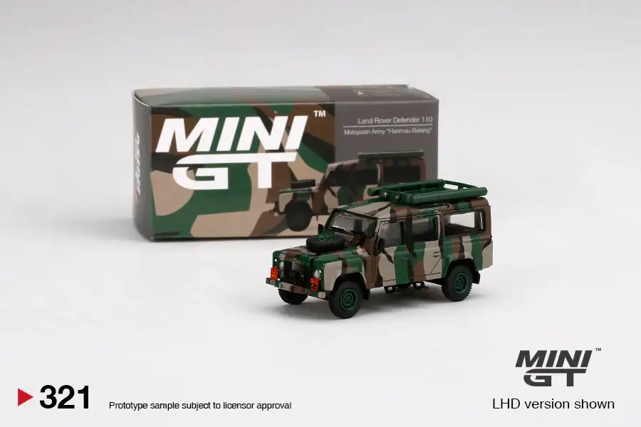 Mini GT #321 Land Rover Defender 110 Malaysia Amy Harimau Belang