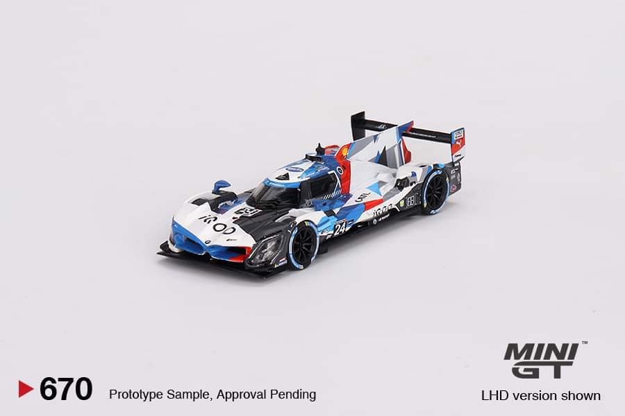 Mini GT #670 BMW M Hybrid V8 GTP #24 BMW M Team RLL 2023 IMSA Daytona 24 Hrs