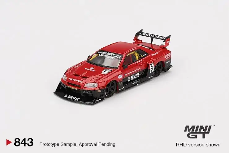 MINI GT x Mijo #843 Nissan LB-ER34 Super Silhouette SKYLINE Red/Black Blister Packing - Image 3