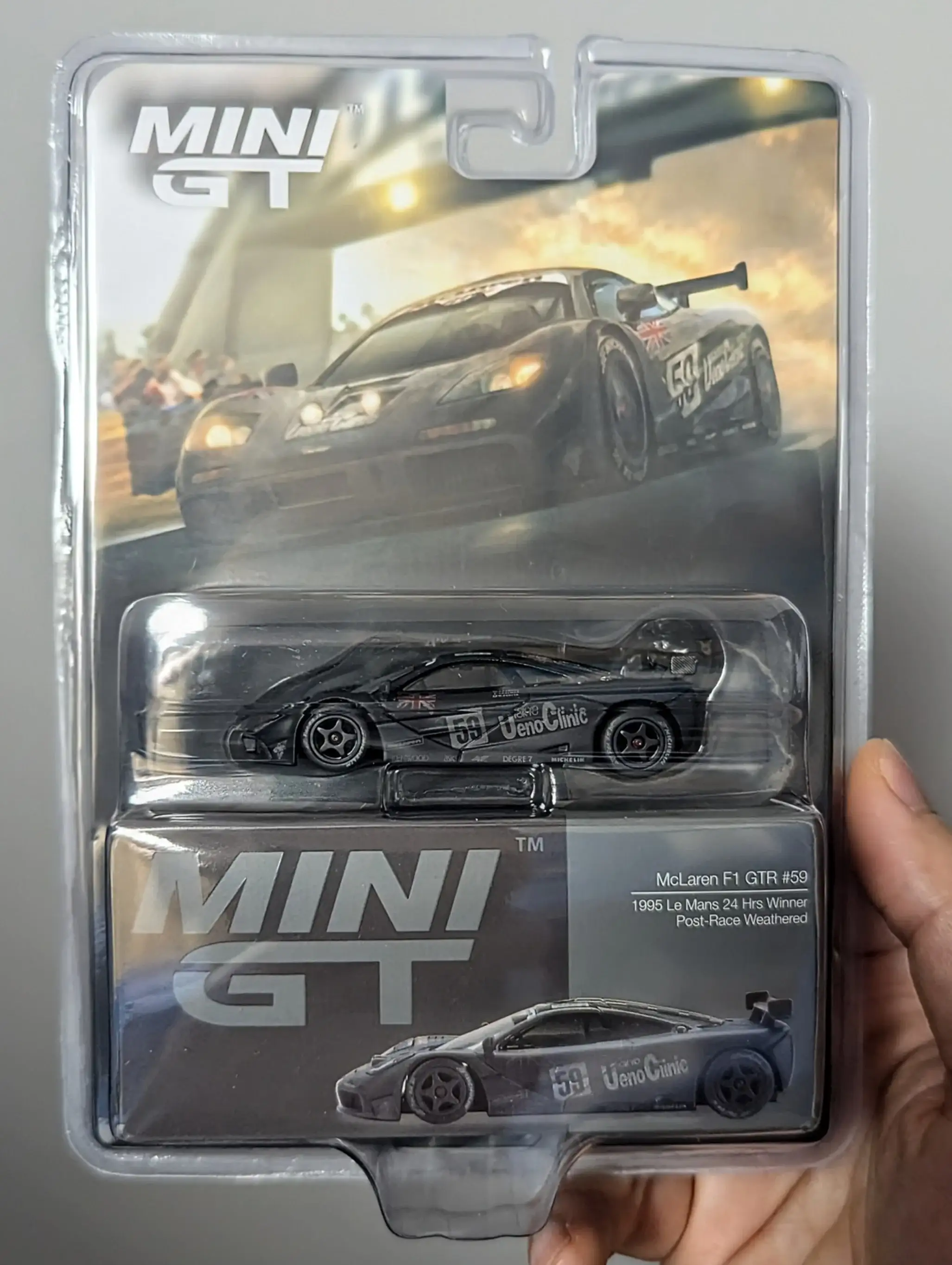 MINI GT #870 McLaren F1 GTR #59  1995 Le Mans 24Hr Winner Post-Race Weathered Blister Pack