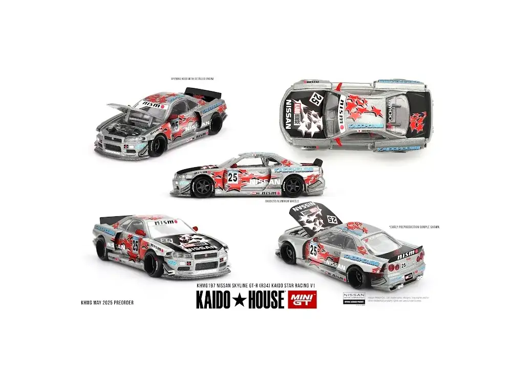 Mini GT x Kaido House #197 Nissan Skyline GT-R (R34) Kaido Star Racing V1