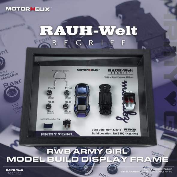 MotorHelix 1:64 Scale RWB Porsche 964 "ARMY GIRL" Model Build Display Frame