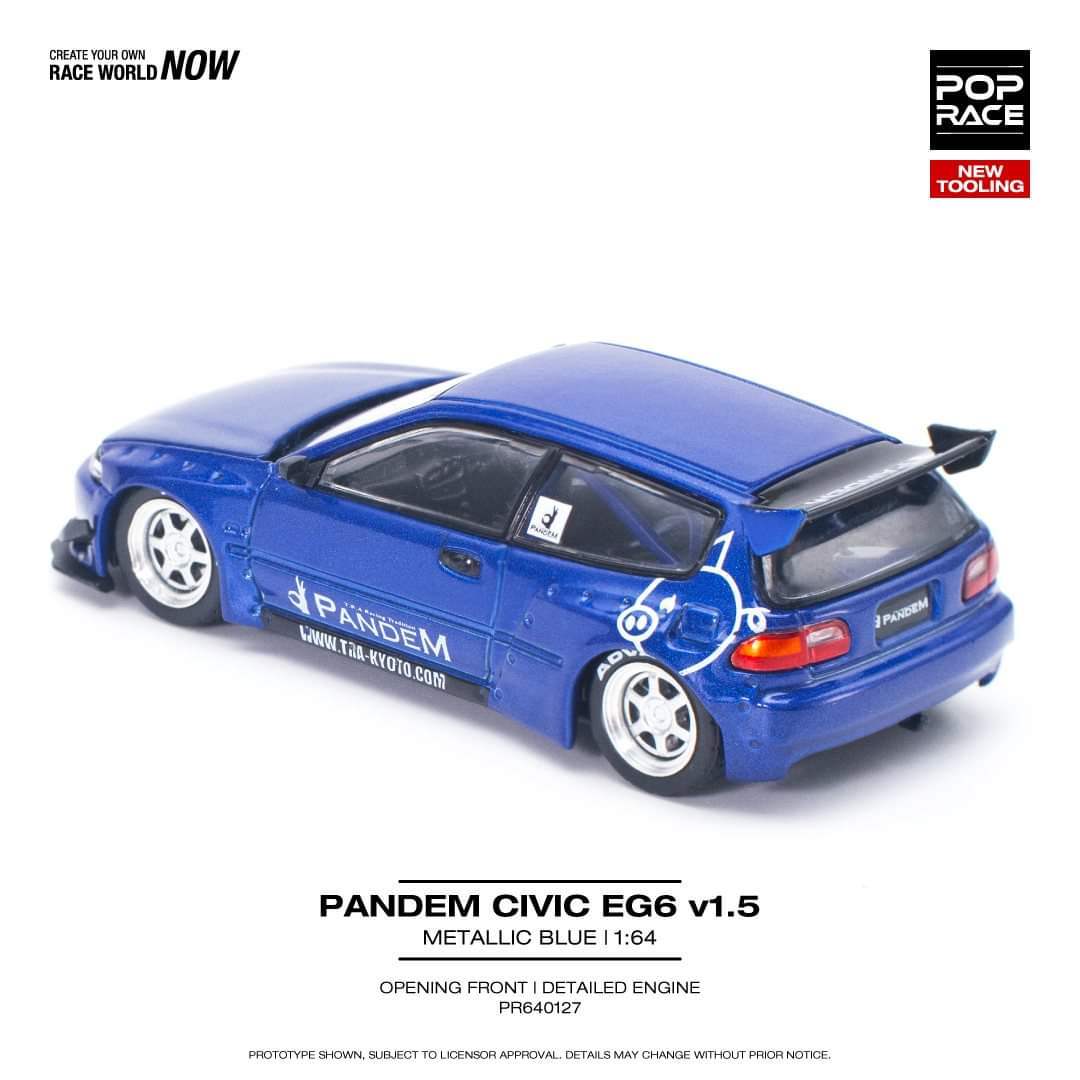 Pop Race 1/64 HONDA PANDEM CIVIC EG6 v1.5 METALLIC BLUE - Image 2
