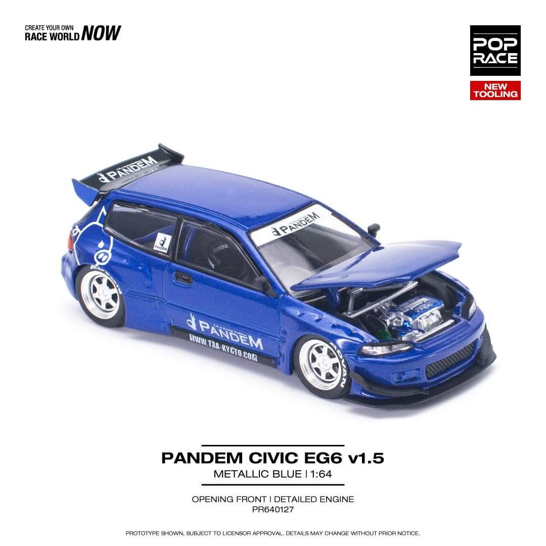 Pop Race 1/64 HONDA PANDEM CIVIC EG6 v1.5 METALLIC BLUE - Image 3
