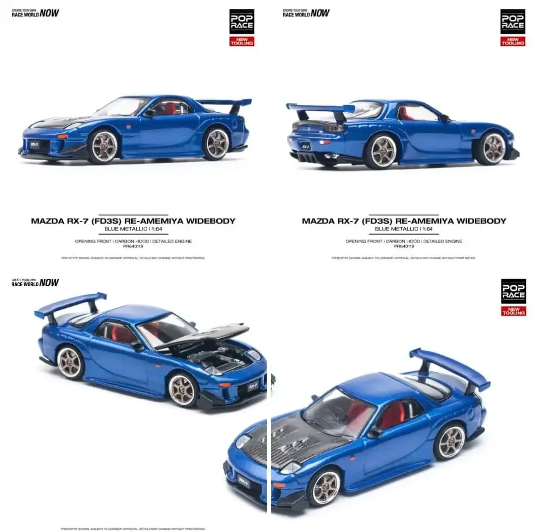 Pop Race 1/64 MAZDA RX-7 (FD3S) RE-AMEMIYA WIDEBODY METALLIC BLUE - Image 2