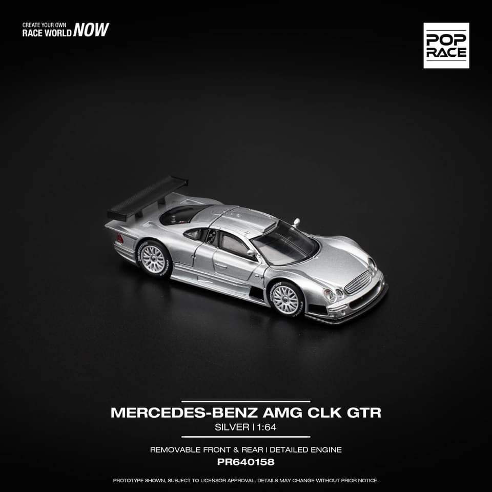 Pop Race 1/64 MERCEDES-BENZ CLK AMG GTR - SILVER - Image 2