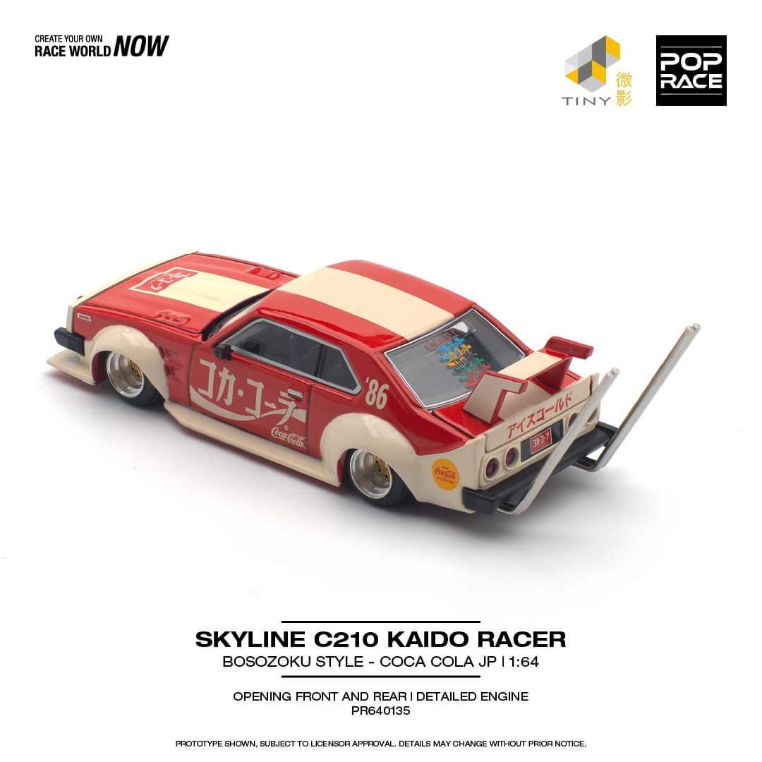 Pop Race 1/64 Nissan Skyline (C210) Kaido Racer Bosozuko Style Coca Cola JP - Image 2