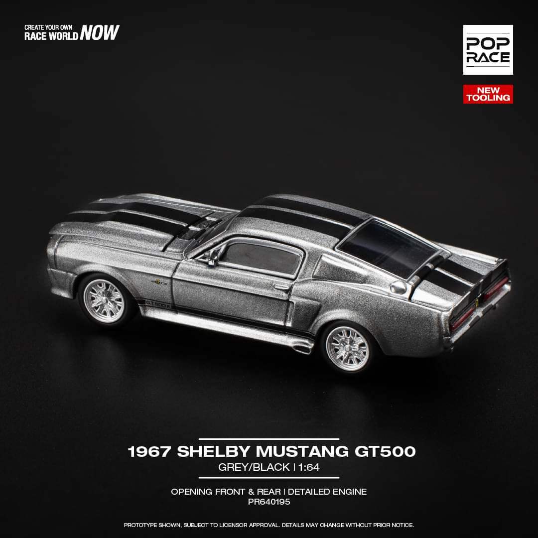 Pop Race 1:64 scale 1967 SHELBY MUSTANG GT500 GREY/BLACK - Image 2