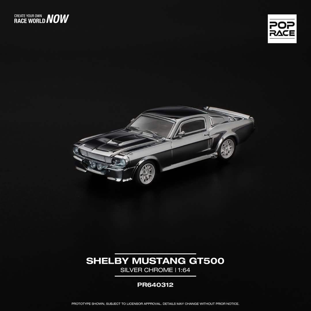 Pop Race 1:64 scale 1967 SHELBY MUSTANG GT500 - SILVER CHROME