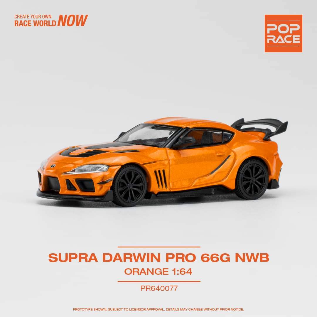 Pop Race 1:64 Scale DARWIN PRO 66G NWB TOYOTA SUPRA ORANGE