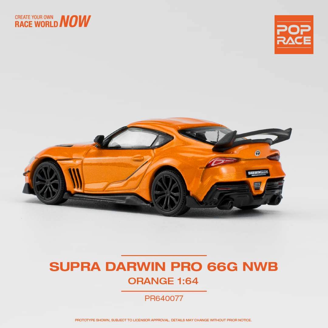Pop Race 1:64 Scale DARWIN PRO 66G NWB TOYOTA SUPRA ORANGE - Image 2