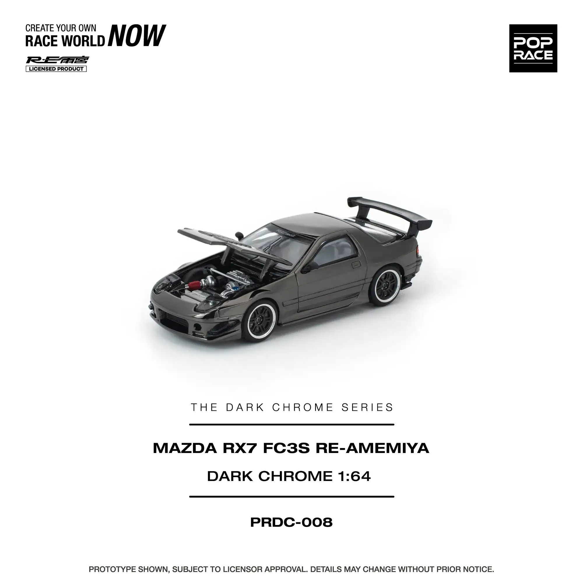 POP RACE 1:64 Scale Mazda RX7 FC3S RE-Amemiya Dark Chrome