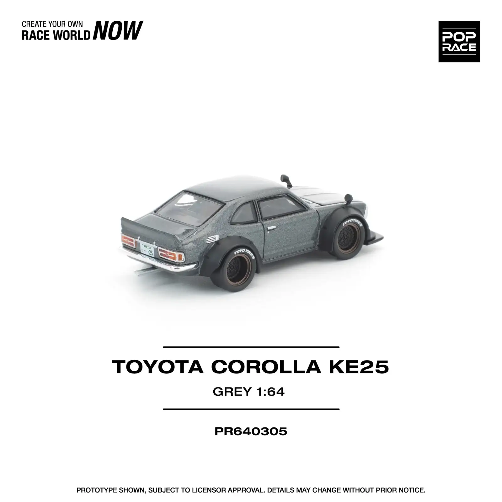 Pop Race 1:64 Scale Toyota Corolla KE25 Matte Grey - Image 2