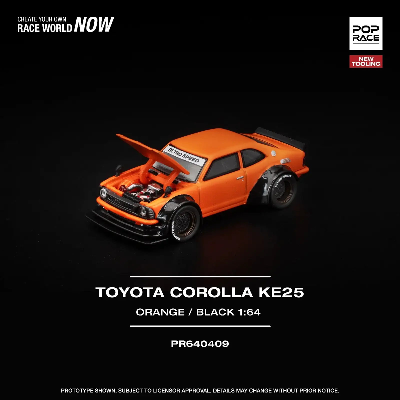 POP RACE 1:64 Scale Toyota Corolla KE25 Orange - Image 2
