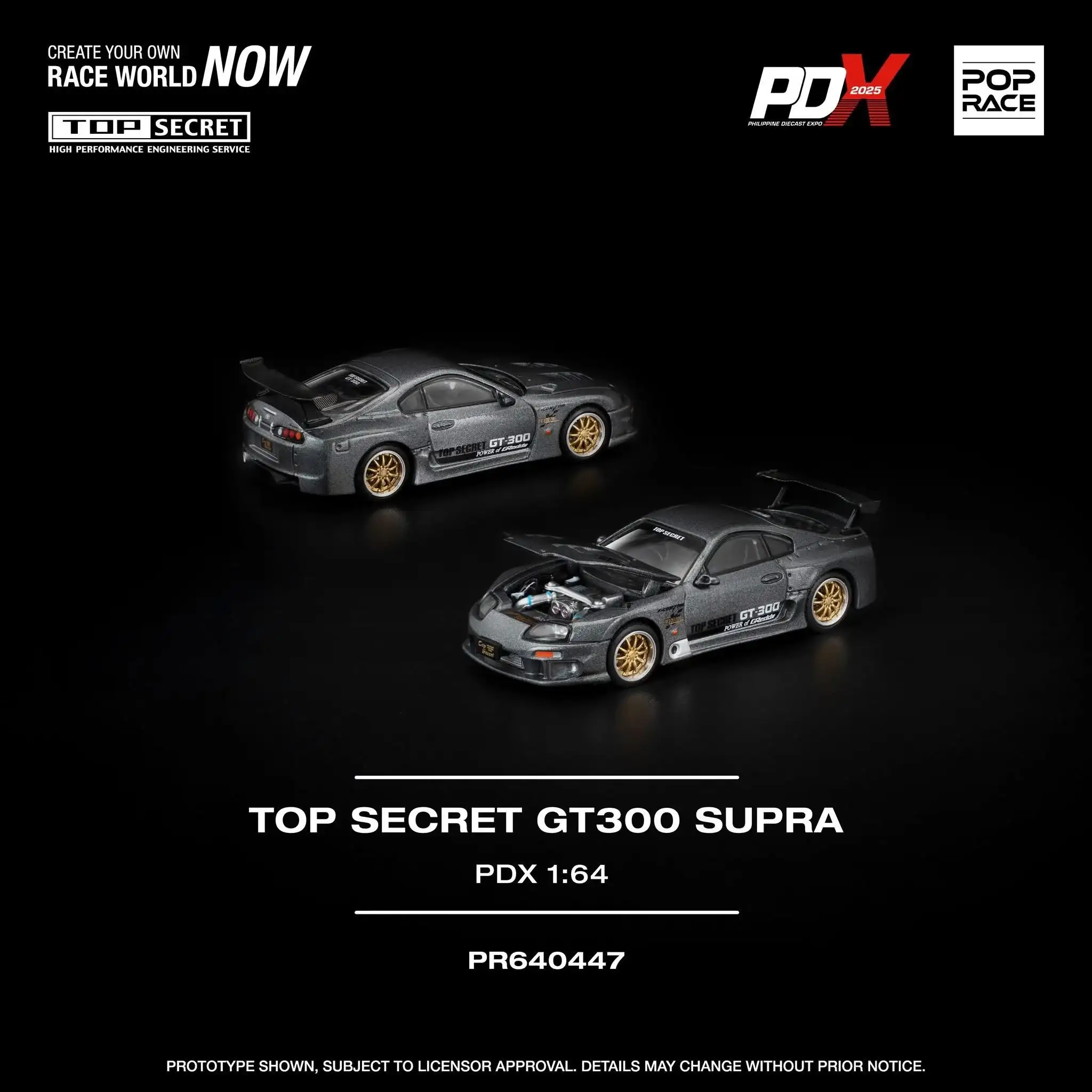 Pop Race 1:64 Scale x PDX 2025 Exclusive Top Secret Toyota Supra GT300 Grey - Image 2