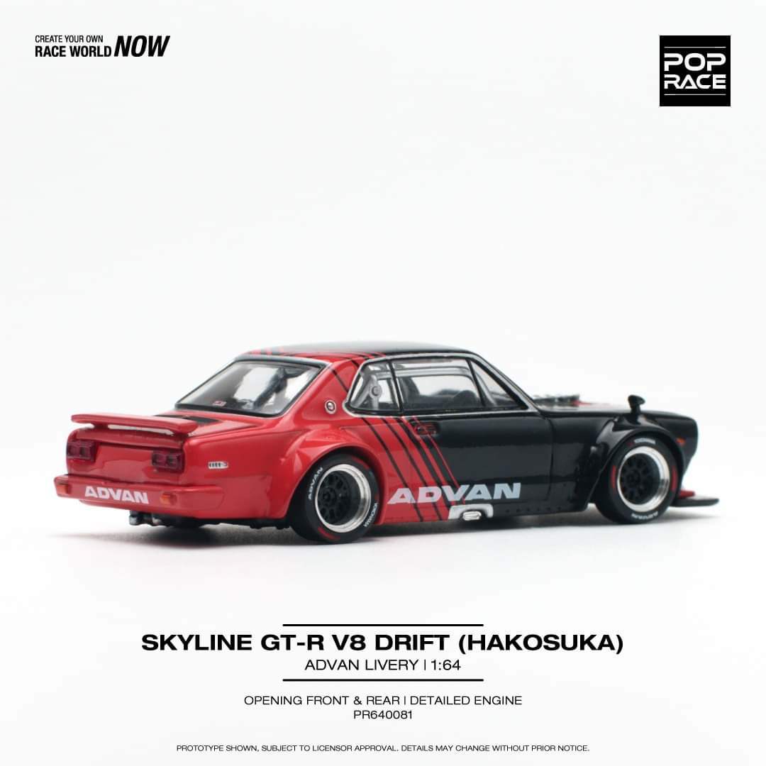 Pop Race 1/64 Skyline GT-R V8 Drift (Hakosuka) Advan Livery - Image 4