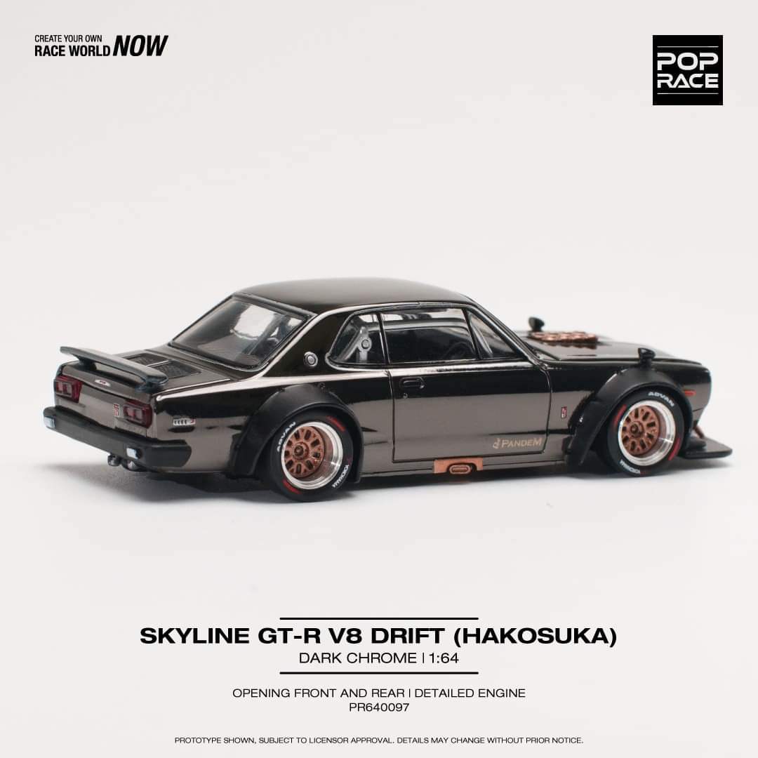 Pop Race 1/64 Skyline GT-R V8 Drift (Hakosuka) Dark Chrome - Image 2