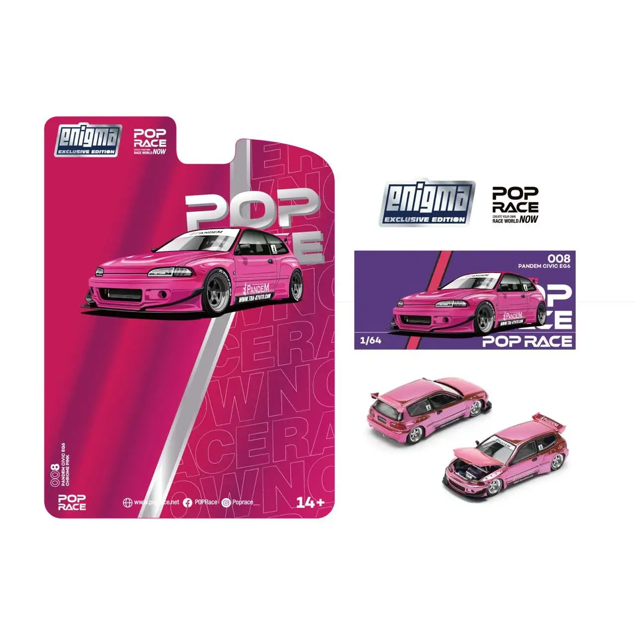 Pop Race x Enigma 1/64 HONDA PANDEM CIVIC EG6 v1.5 METALLIC PINK - Image 3
