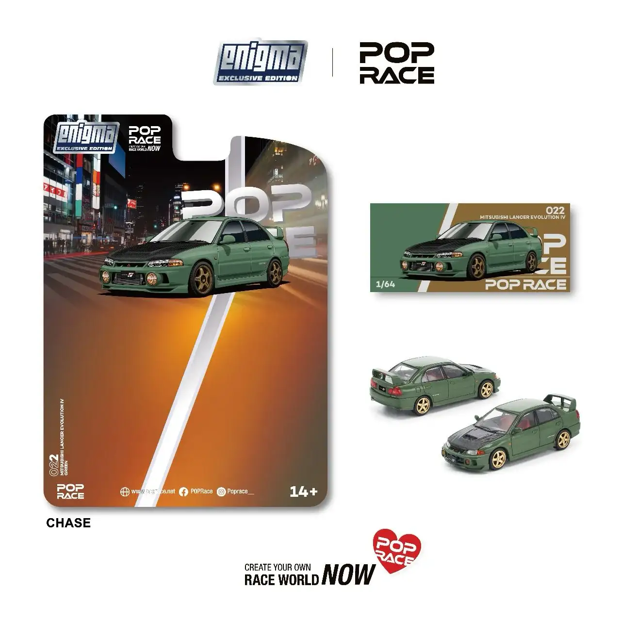 Pop Race x Enigma 1/64 MITSUBISHI LANCER EVOLUTION IV GREEN - Image 2