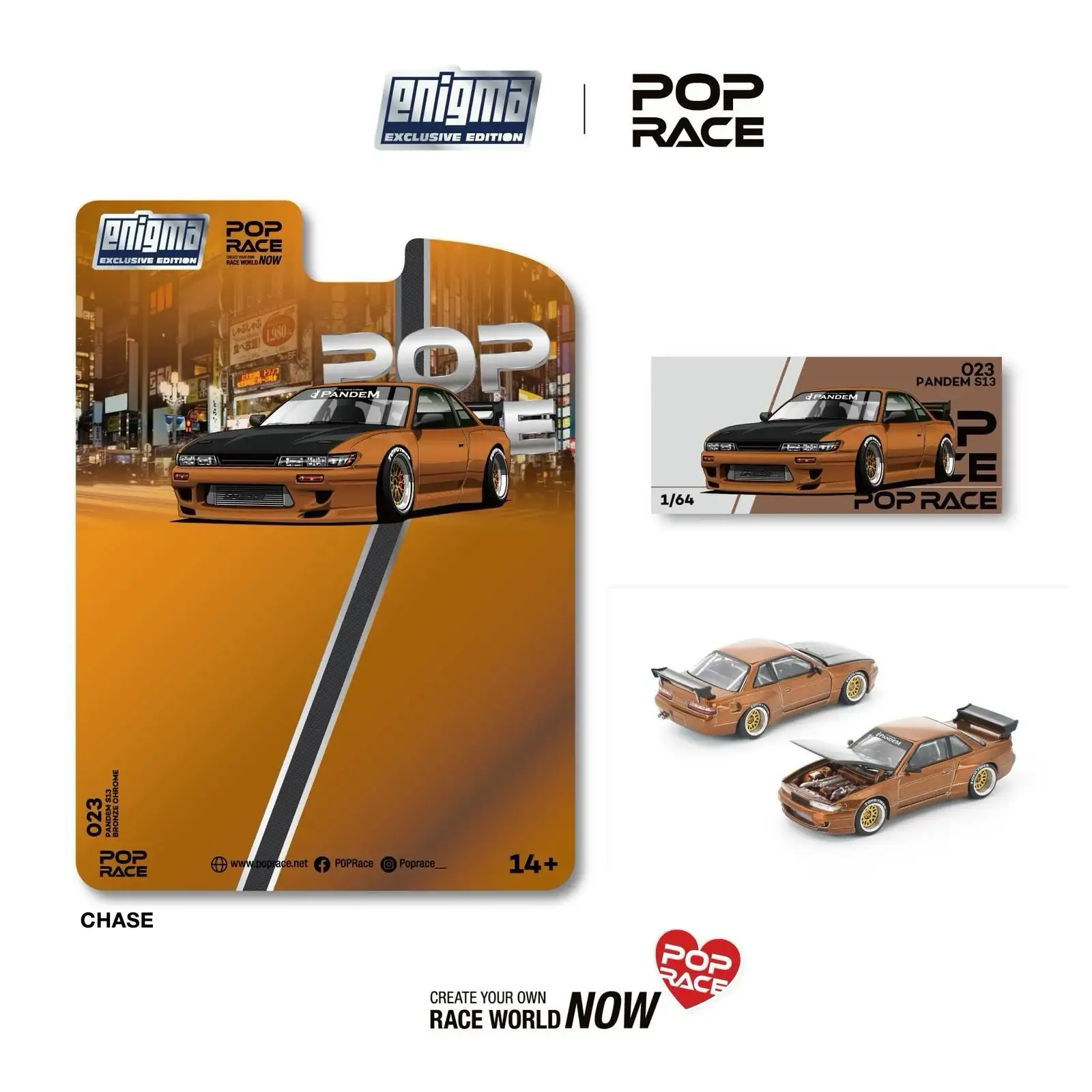 Pop Race x Enigma 1/64 Pandem S13 Brown Chrome - Image 2