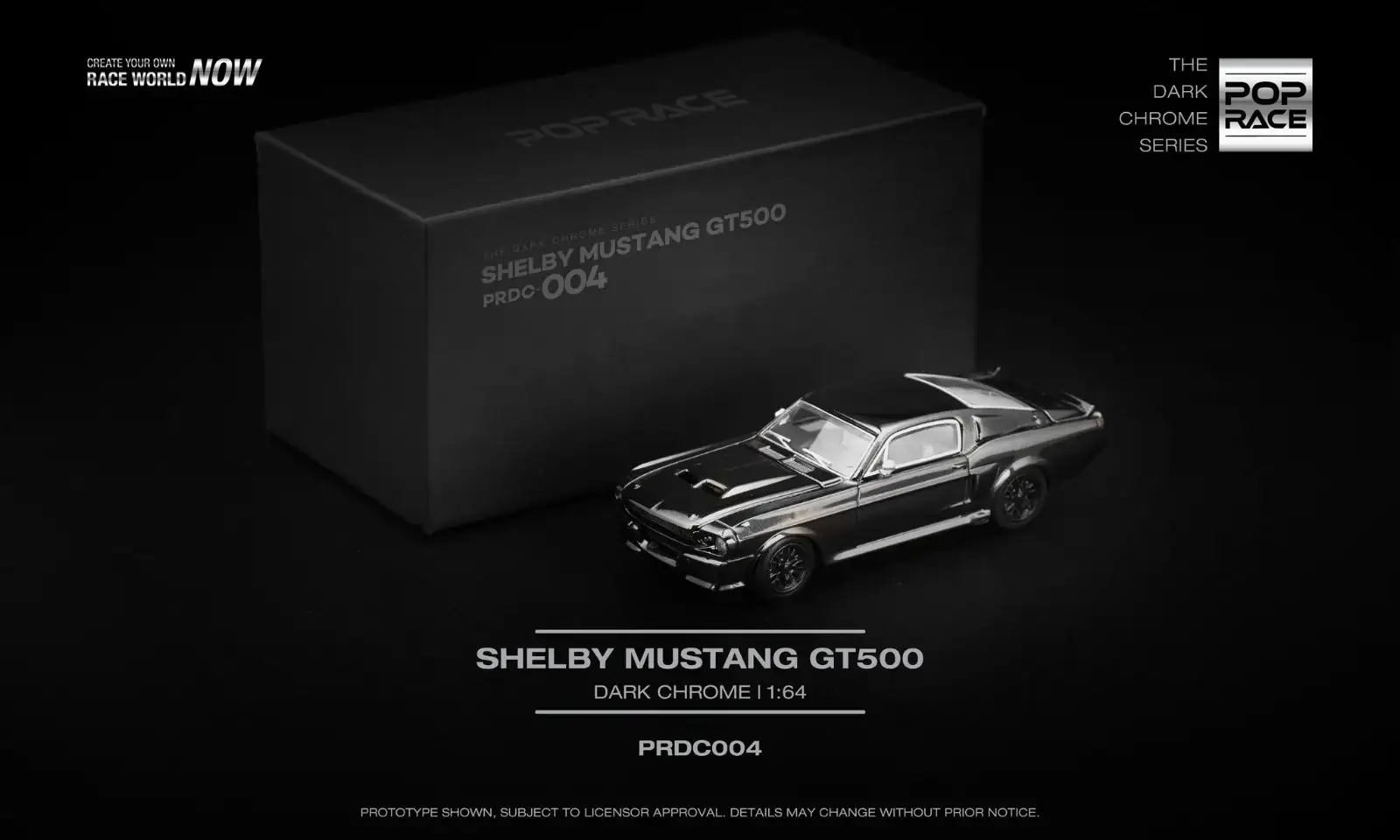 POP RACE 1:64 Scale Shelby Mustang GT500 Dark Chrome