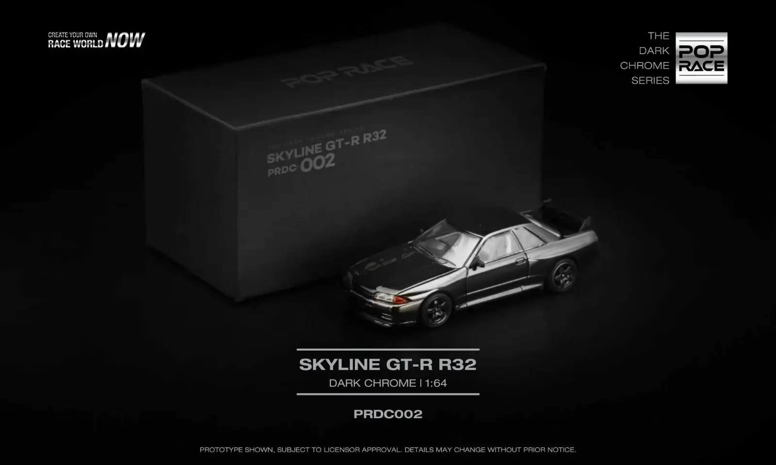 POP RACE 1:64 Scale Skyline GT-R R32 Dark Chrome