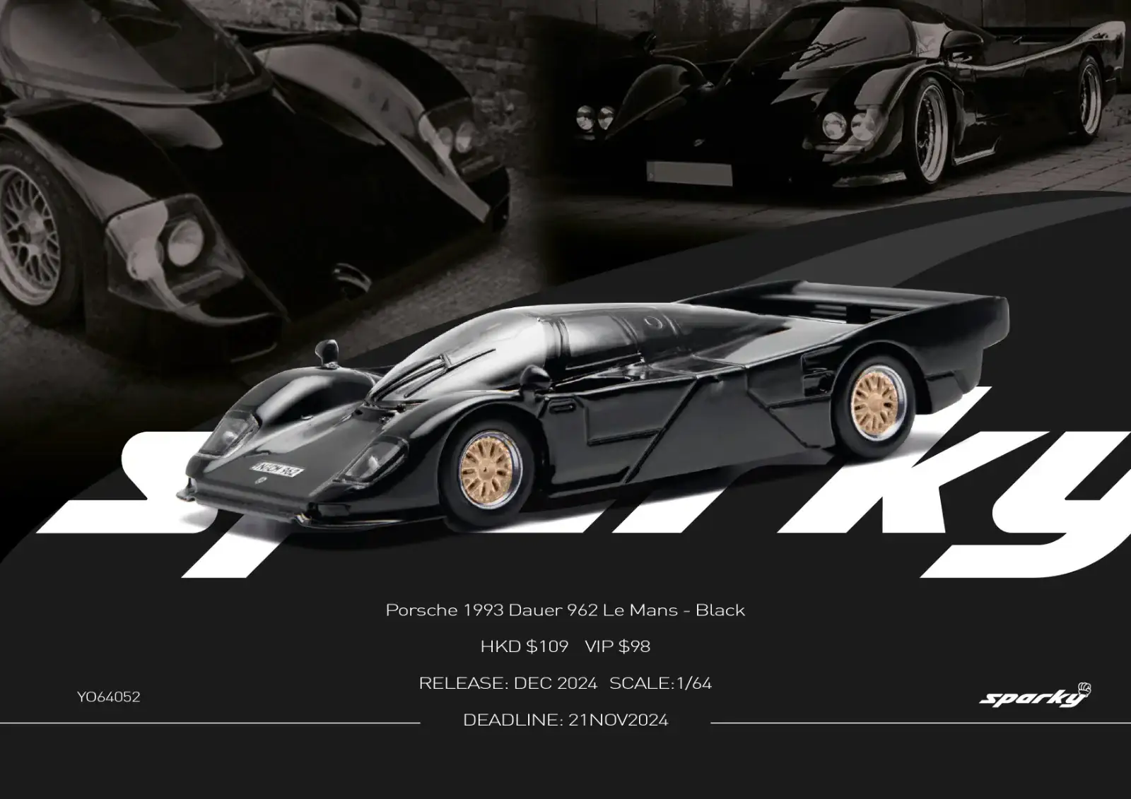 SPARKY X Tiny 1/64 Dauer Porsche 962 Le Mans Black (Unsealed) - Image 2