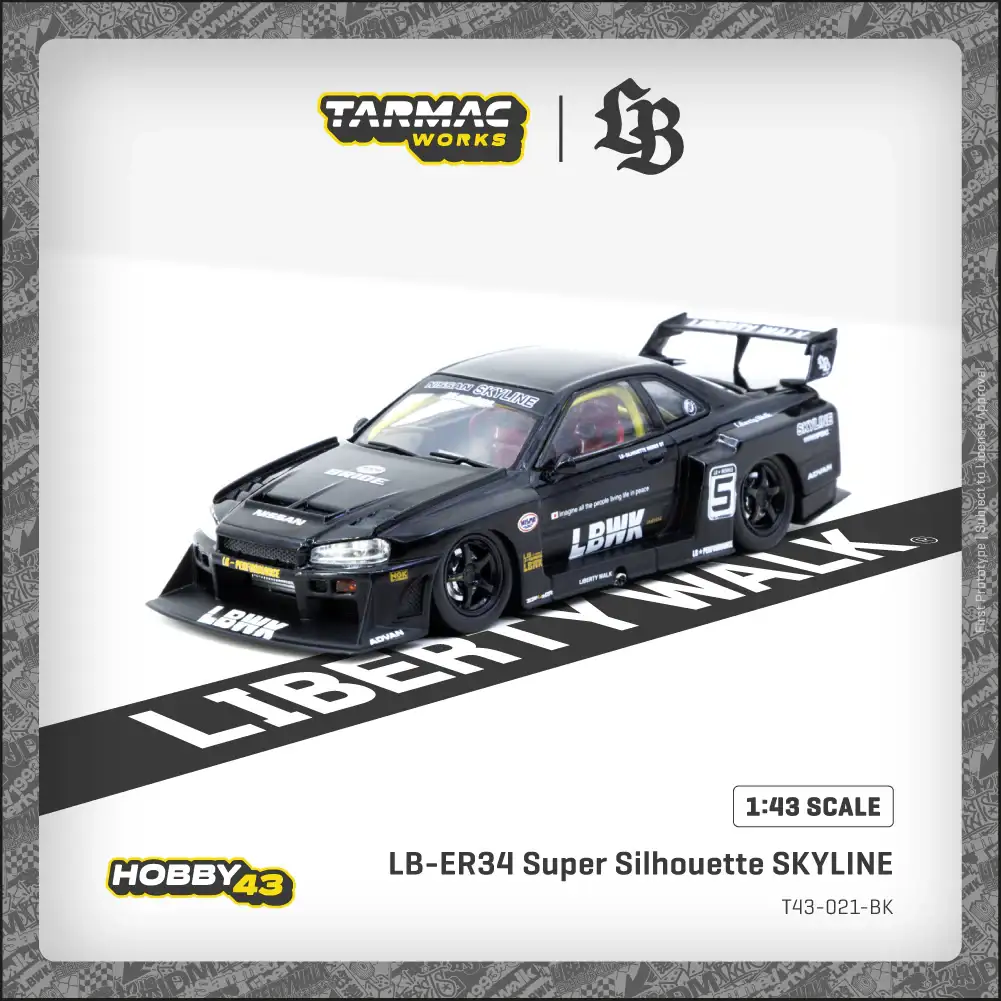 Tarmac Works 1:43 Scale LB-ER34 Super Silhouette SKYLINE, Black