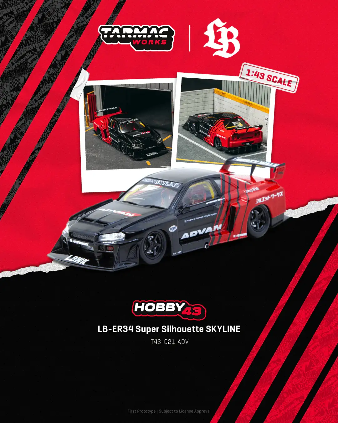 Tarmac Works 1:43 Scale LB-ER34 Super Silhouette SKYLINE ADVAN