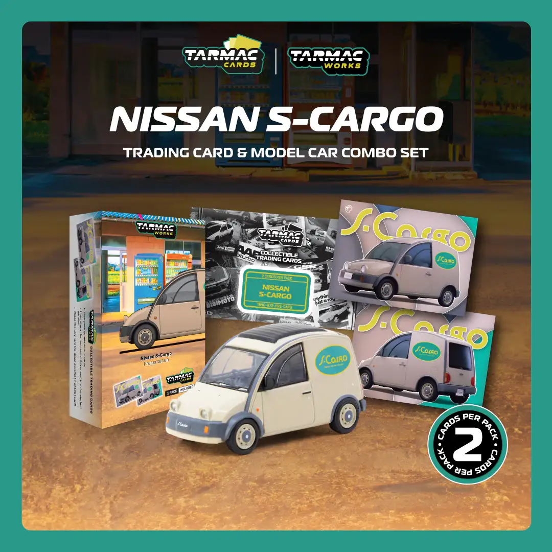 Tarmac Works 1:64 Nissan S-Cargo Presentation + Trading Cards Combo Set