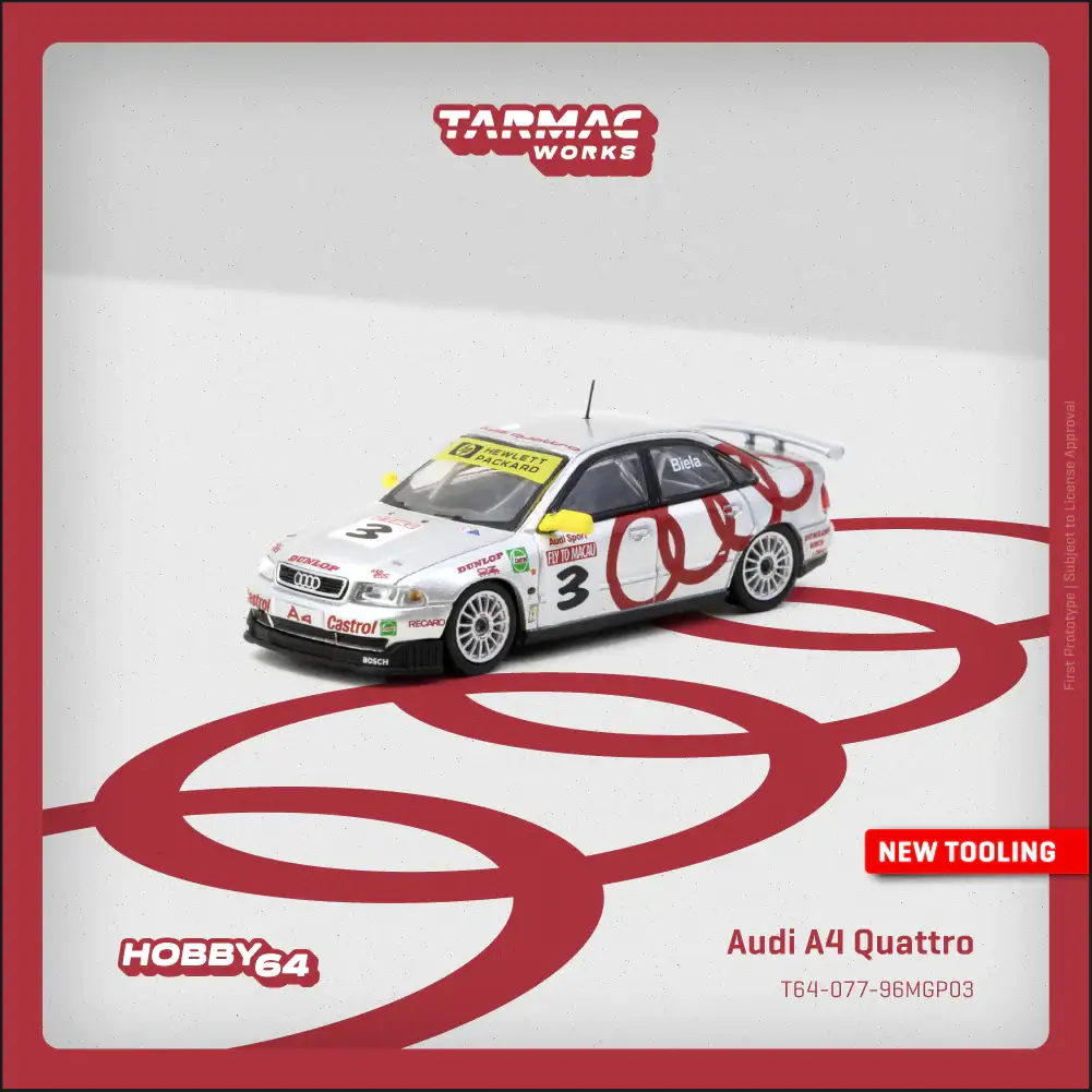 Tarmac Works 1:64 Scale Audi A4 Quattro Macau Guia Race 1996 Winner Frank Biela