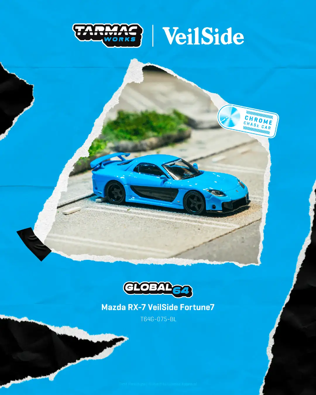 Tarmac Works 1:64 Scale Mazda RX-7 VeilSide Fortune7 Blue